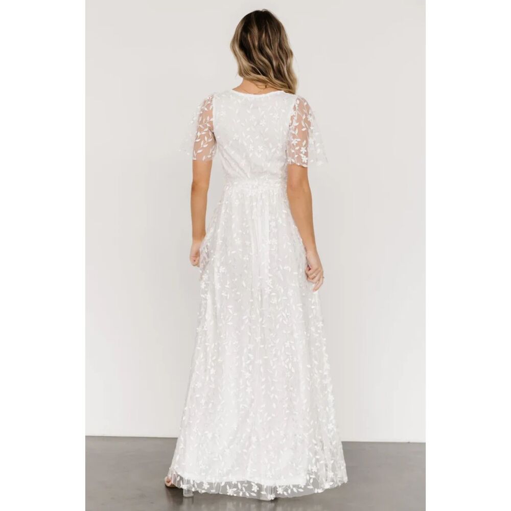 Baltic Born Marseille Embossed Maxi Dress Women's L White Long Slit Bride Fairy - Picture 2 of 10